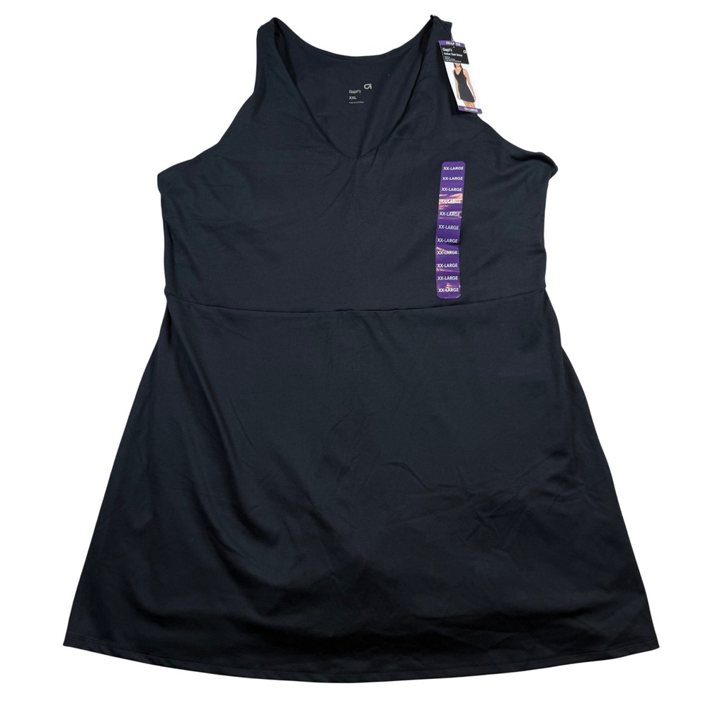 NEW GapFit Active Tank Dress Womens XXL Black V-Neck Shelf Bra Inner Shorts‎